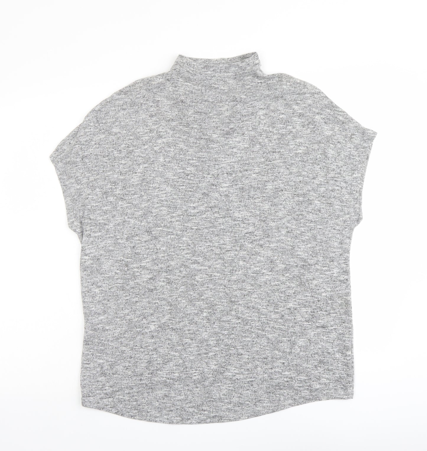 New Look Womens Grey Polyester Basic Blouse Size S Mock Neck - Lace Up Detail