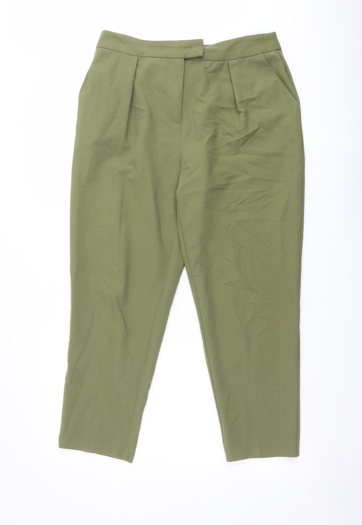 Warehouse Womens Green Polyester Carrot Trousers Size 12 L25 in Regular Button