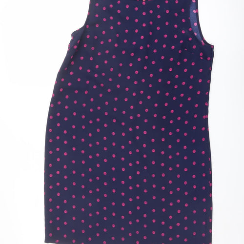 Adrienne Vittadini Womens Blue Polka Dot Polyester Shift Size 8 Round Neck Zip