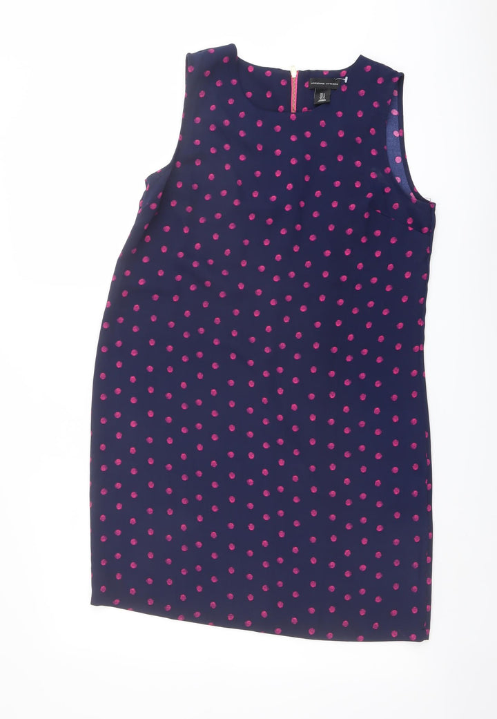 Adrienne Vittadini Womens Blue Polka Dot Polyester Shift Size 8 Round Neck Zip
