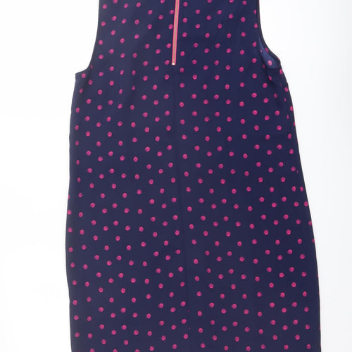 Adrienne Vittadini Womens Blue Polka Dot Polyester Shift Size 8 Round Neck Zip