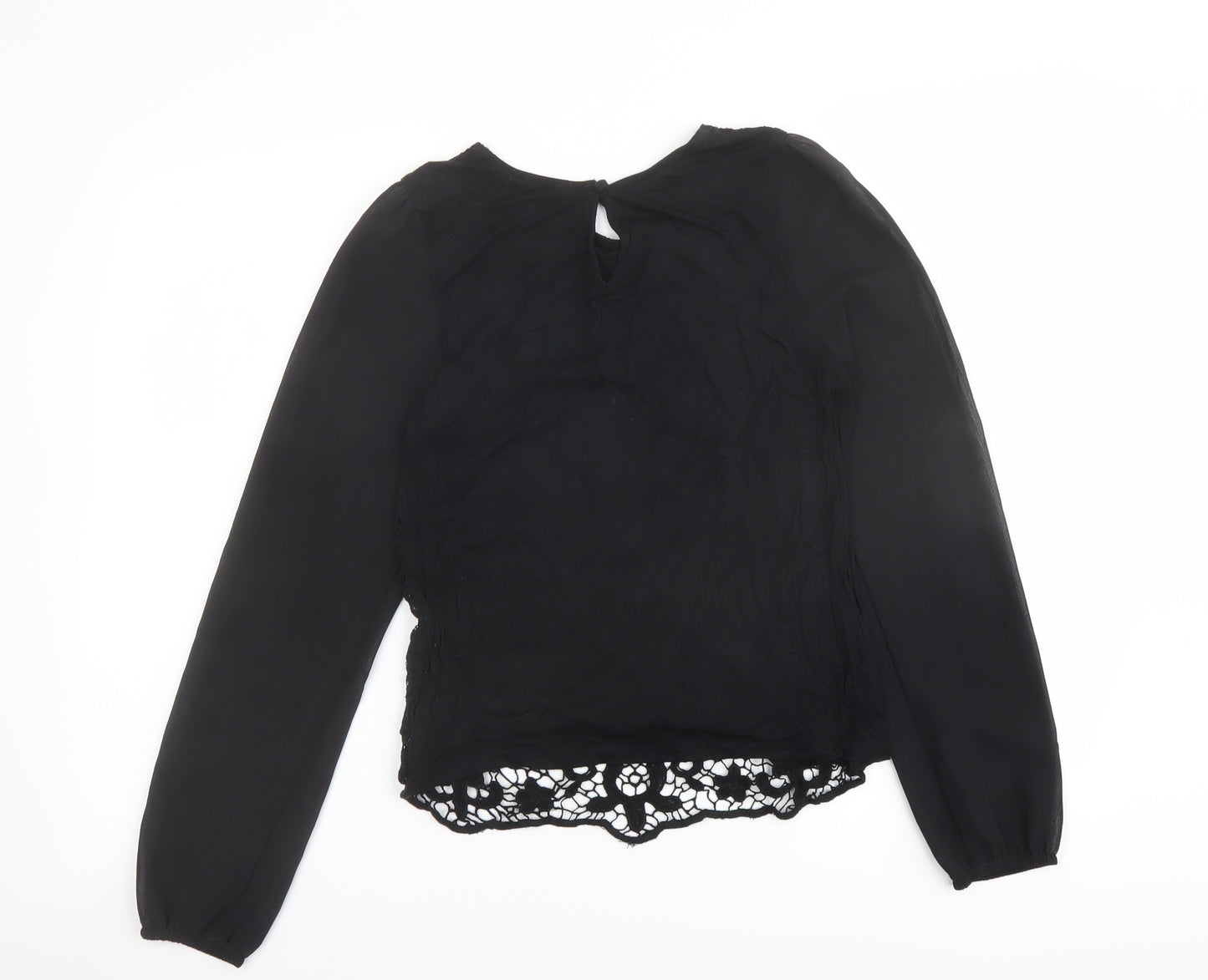 Warehouse Womens Black Viscose Basic Blouse Size 10 Round Neck - Lace Front
