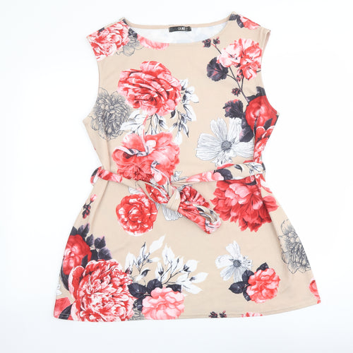 Quiz Womens Beige Floral Polyester Basic Blouse Size 18 Boat Neck