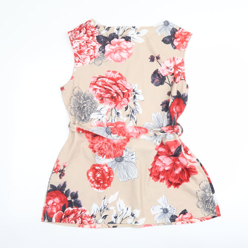 Quiz Womens Beige Floral Polyester Basic Blouse Size 18 Boat Neck