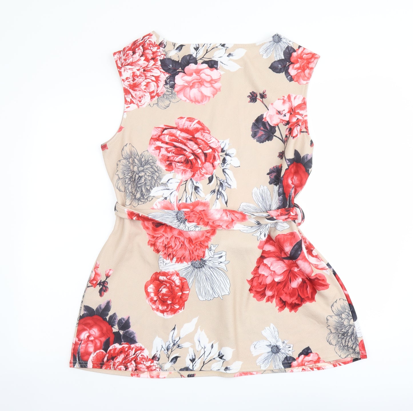 Quiz Womens Beige Floral Polyester Basic Blouse Size 18 Boat Neck