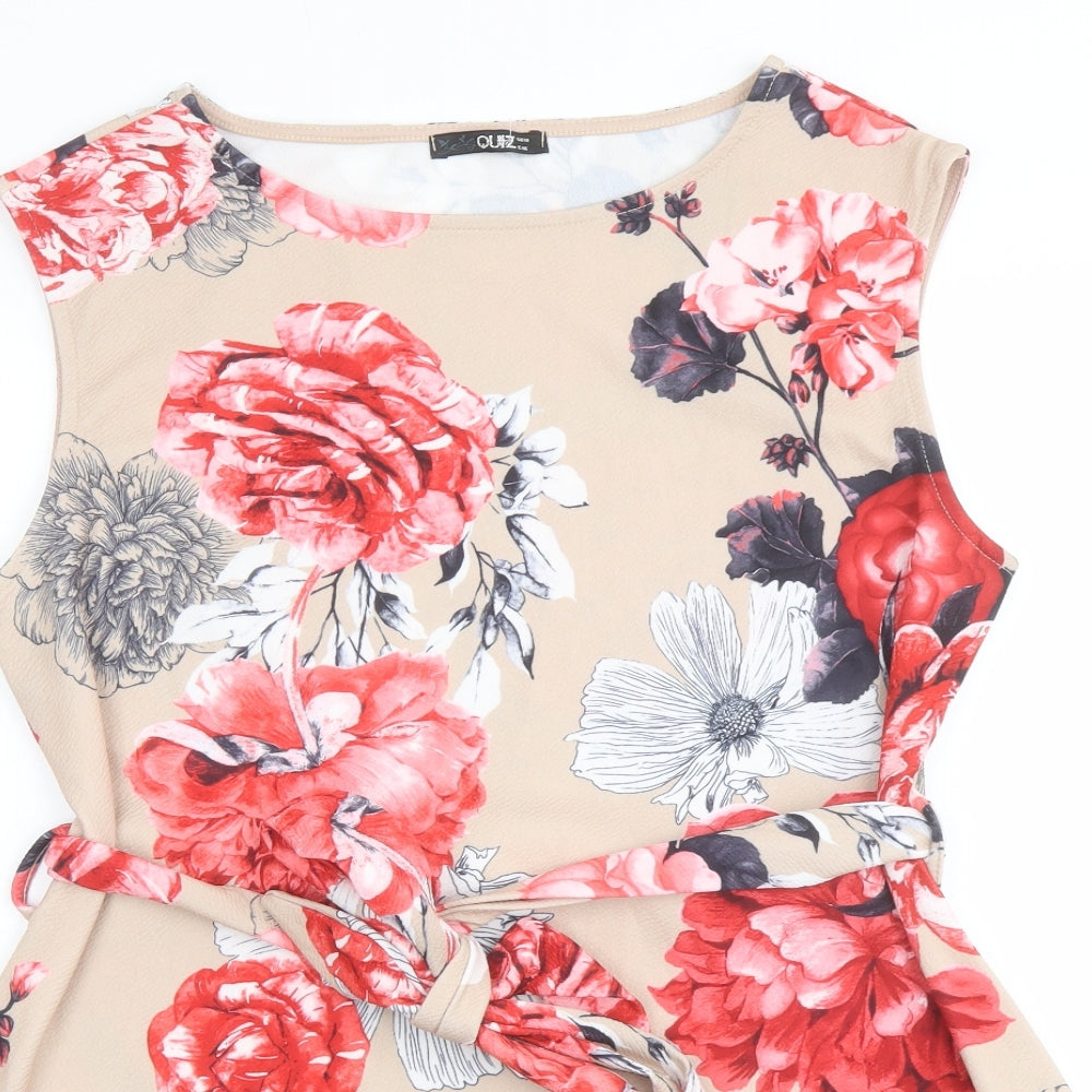 Quiz Womens Beige Floral Polyester Basic Blouse Size 18 Boat Neck