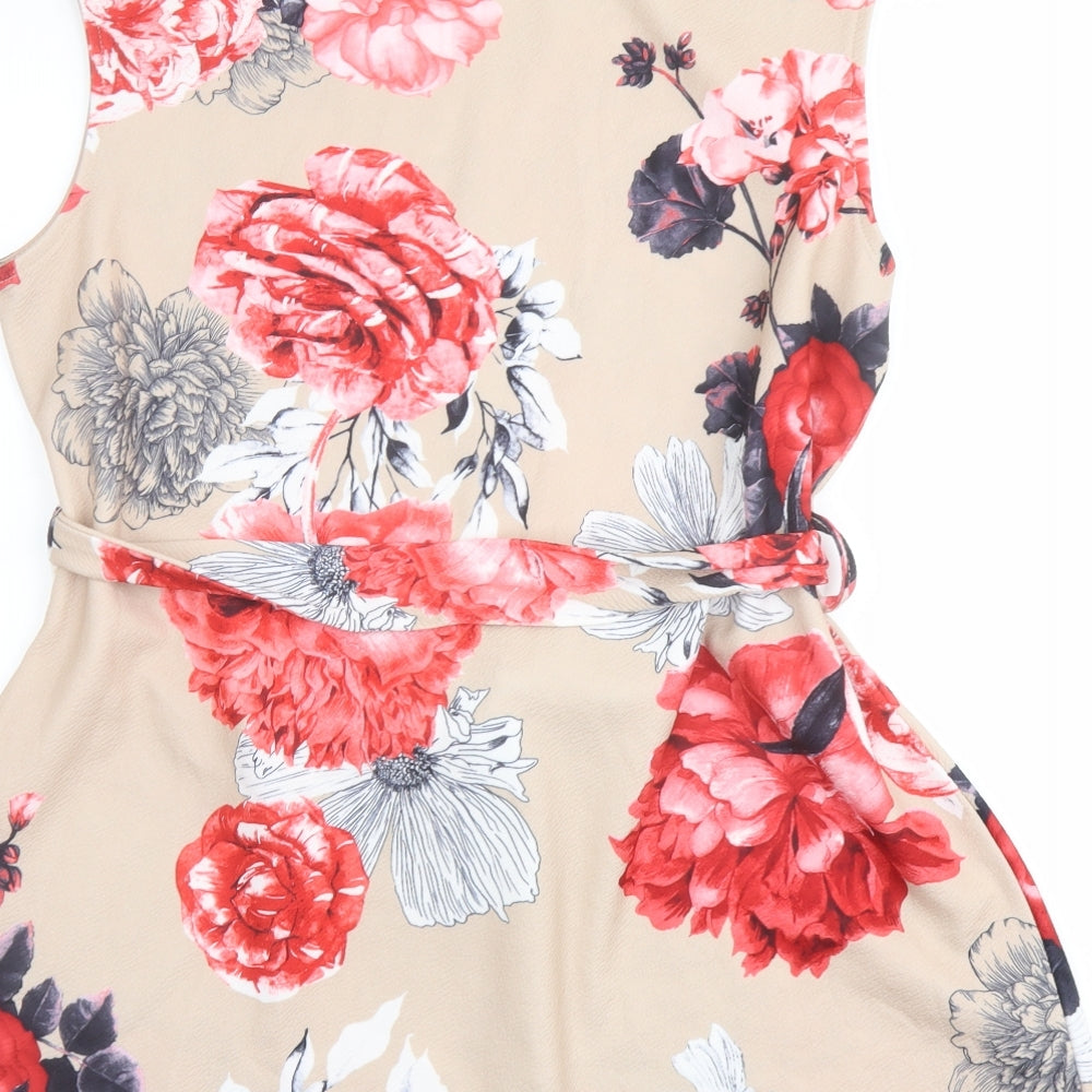 Quiz Womens Beige Floral Polyester Basic Blouse Size 18 Boat Neck
