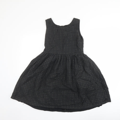 Gap Girls Black Polka Dot Cotton Fit & Flare Size 13 Years Boat Neck Zip