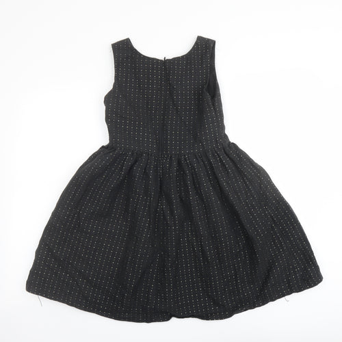 Gap Girls Black Polka Dot Cotton Fit & Flare Size 13 Years Boat Neck Zip