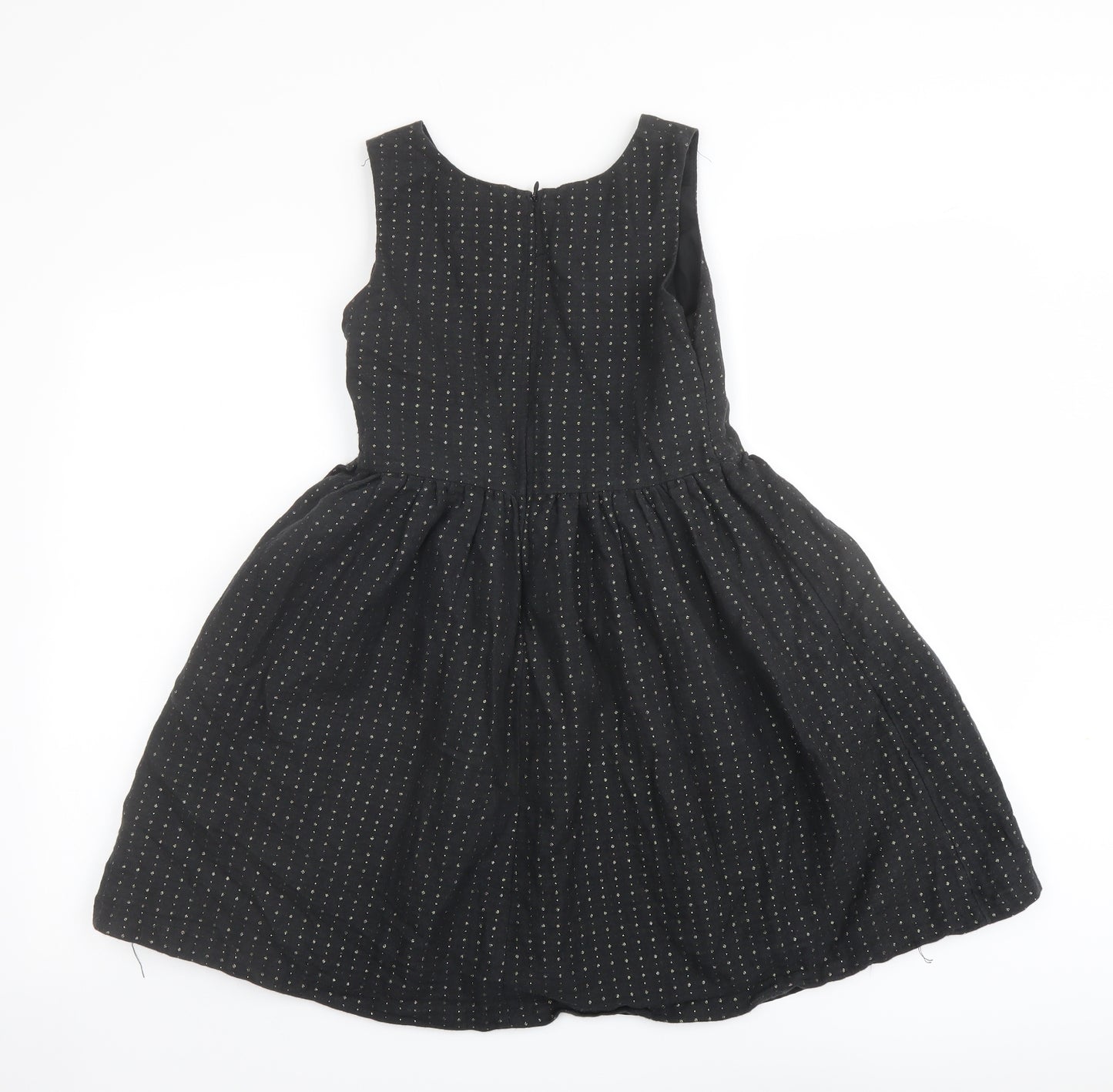 Gap Girls Black Polka Dot Cotton Fit & Flare Size 13 Years Boat Neck Zip