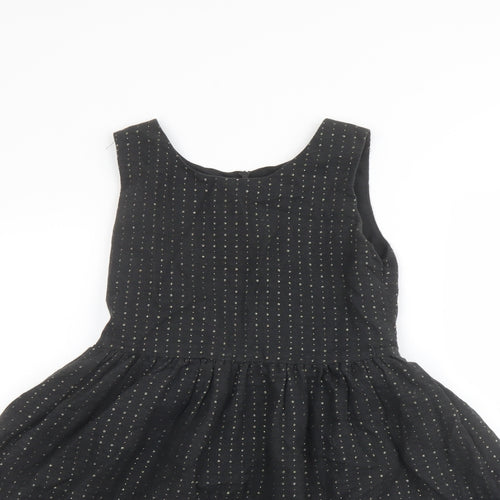 Gap Girls Black Polka Dot Cotton Fit & Flare Size 13 Years Boat Neck Zip