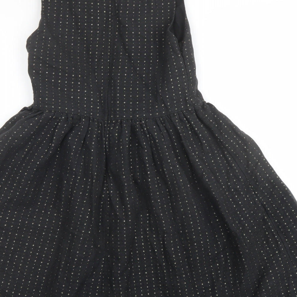 Gap Girls Black Polka Dot Cotton Fit & Flare Size 13 Years Boat Neck Zip