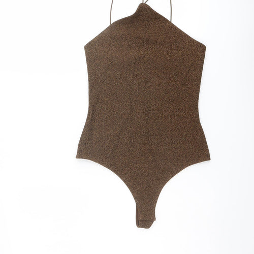 H&M Womens Brown Polyester Bodysuit One-Piece Size S Snap