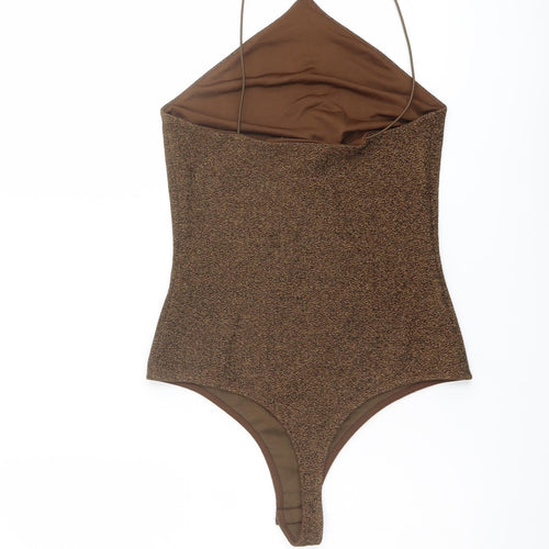 H&M Womens Brown Polyester Bodysuit One-Piece Size S Snap