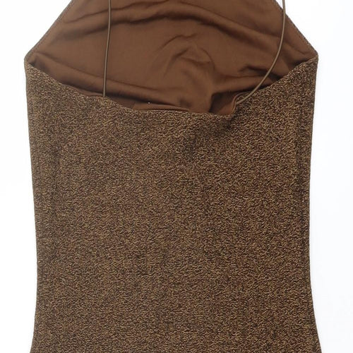 H&M Womens Brown Polyester Bodysuit One-Piece Size S Snap