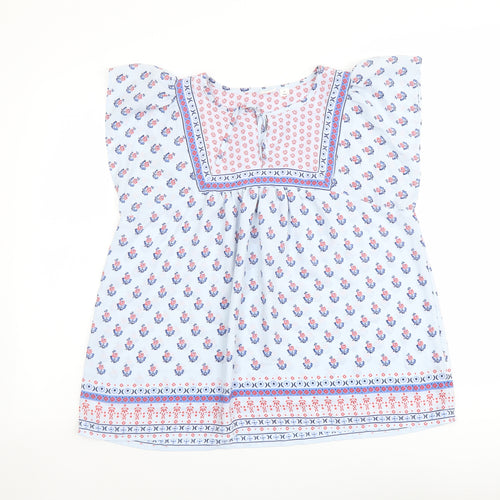 Gap Womens Blue Floral Polyester Basic Blouse Size XS Round Neck