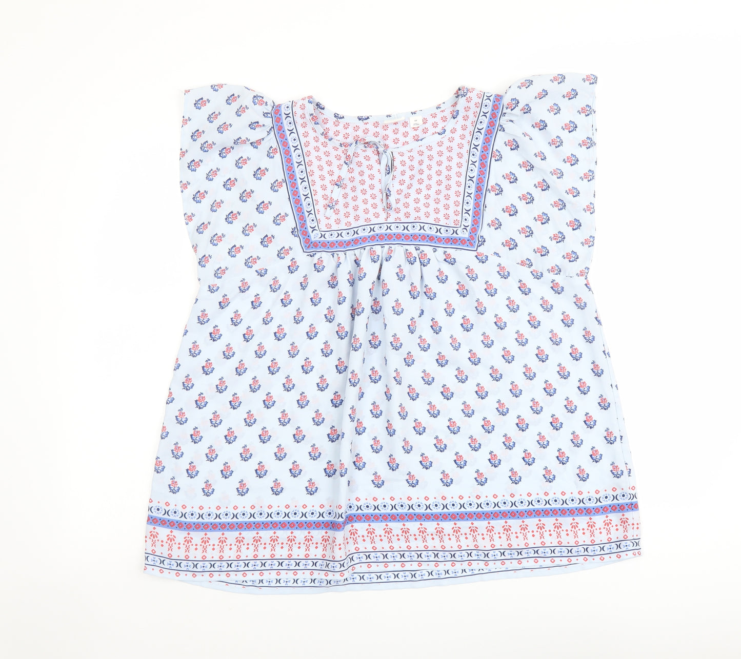 Gap Womens Blue Floral Polyester Basic Blouse Size XS Round Neck