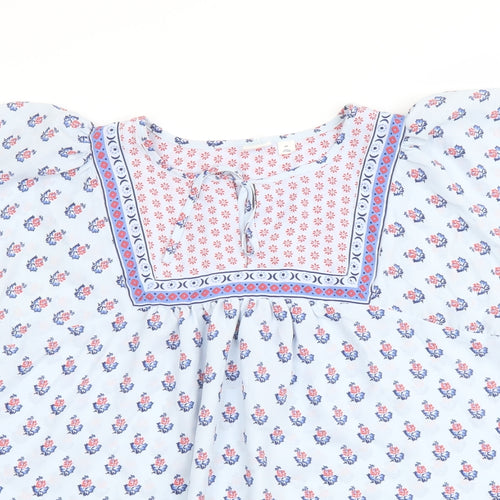 Gap Womens Blue Floral Polyester Basic Blouse Size XS Round Neck