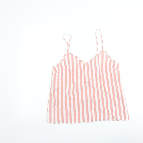 John Lewis Womens Pink Striped Cotton Camisole Tank Size 10 V-Neck
