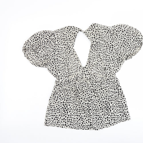Boohoo Womens Beige Animal Print Polyester Basic Blouse Size 6 V-Neck