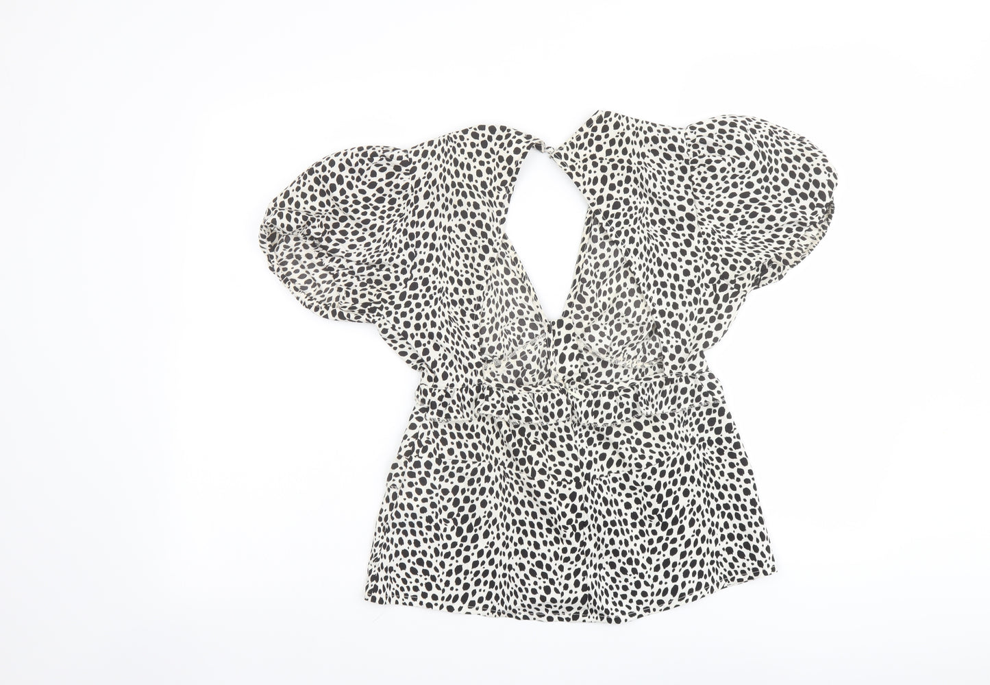 Boohoo Womens Beige Animal Print Polyester Basic Blouse Size 6 V-Neck