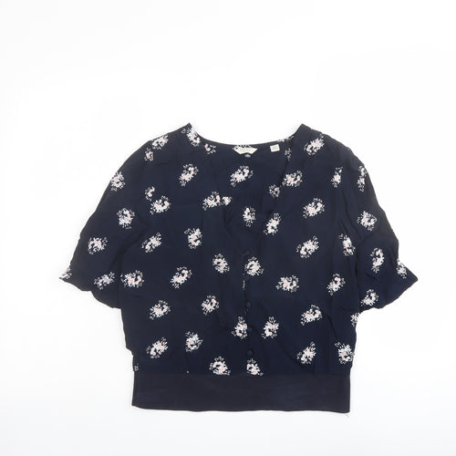 Jack Wills Womens Blue Floral Polyester Basic Blouse Size 8 V-Neck