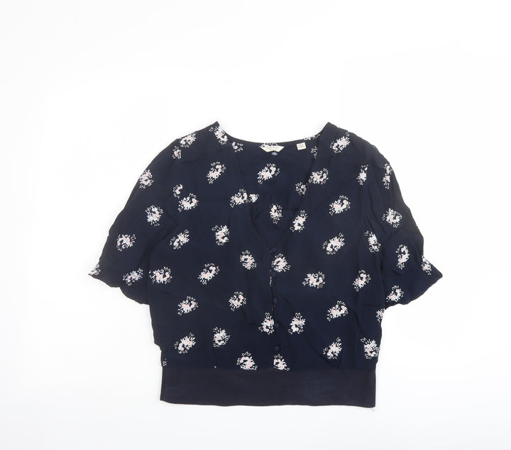 Jack Wills Womens Blue Floral Polyester Basic Blouse Size 8 V-Neck
