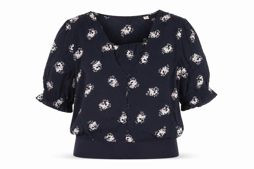 Jack Wills Womens Blue Floral Polyester Basic Blouse Size 8 V-Neck