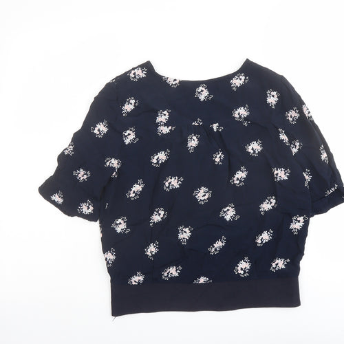 Jack Wills Womens Blue Floral Polyester Basic Blouse Size 8 V-Neck