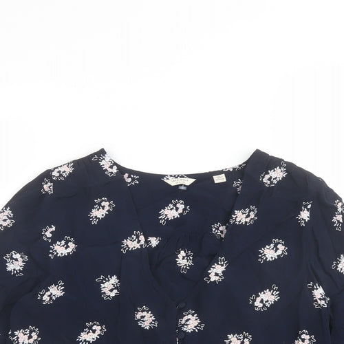 Jack Wills Womens Blue Floral Polyester Basic Blouse Size 8 V-Neck