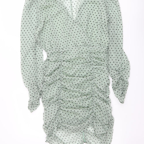 Nasty Gal Womens Green Polka Dot Polyester Bodycon Size M V-Neck Zip