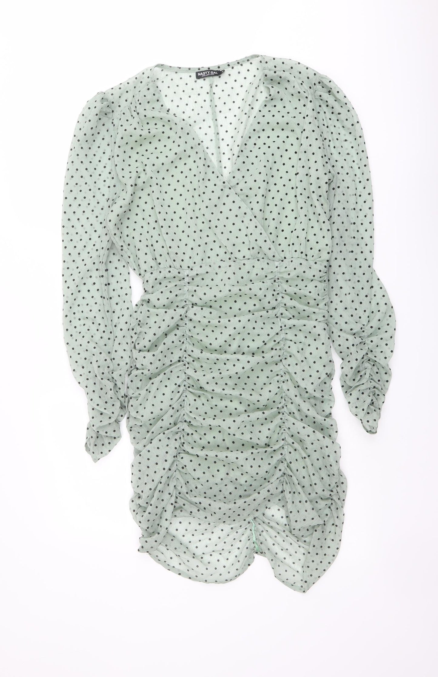 Nasty Gal Womens Green Polka Dot Polyester Bodycon Size M V-Neck Zip