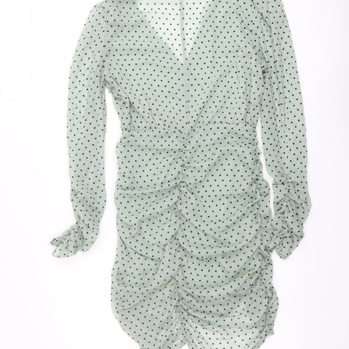 Nasty Gal Womens Green Polka Dot Polyester Bodycon Size M V-Neck Zip
