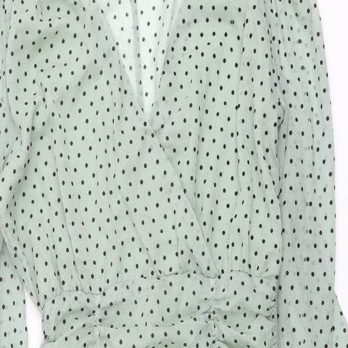 Nasty Gal Womens Green Polka Dot Polyester Bodycon Size M V-Neck Zip