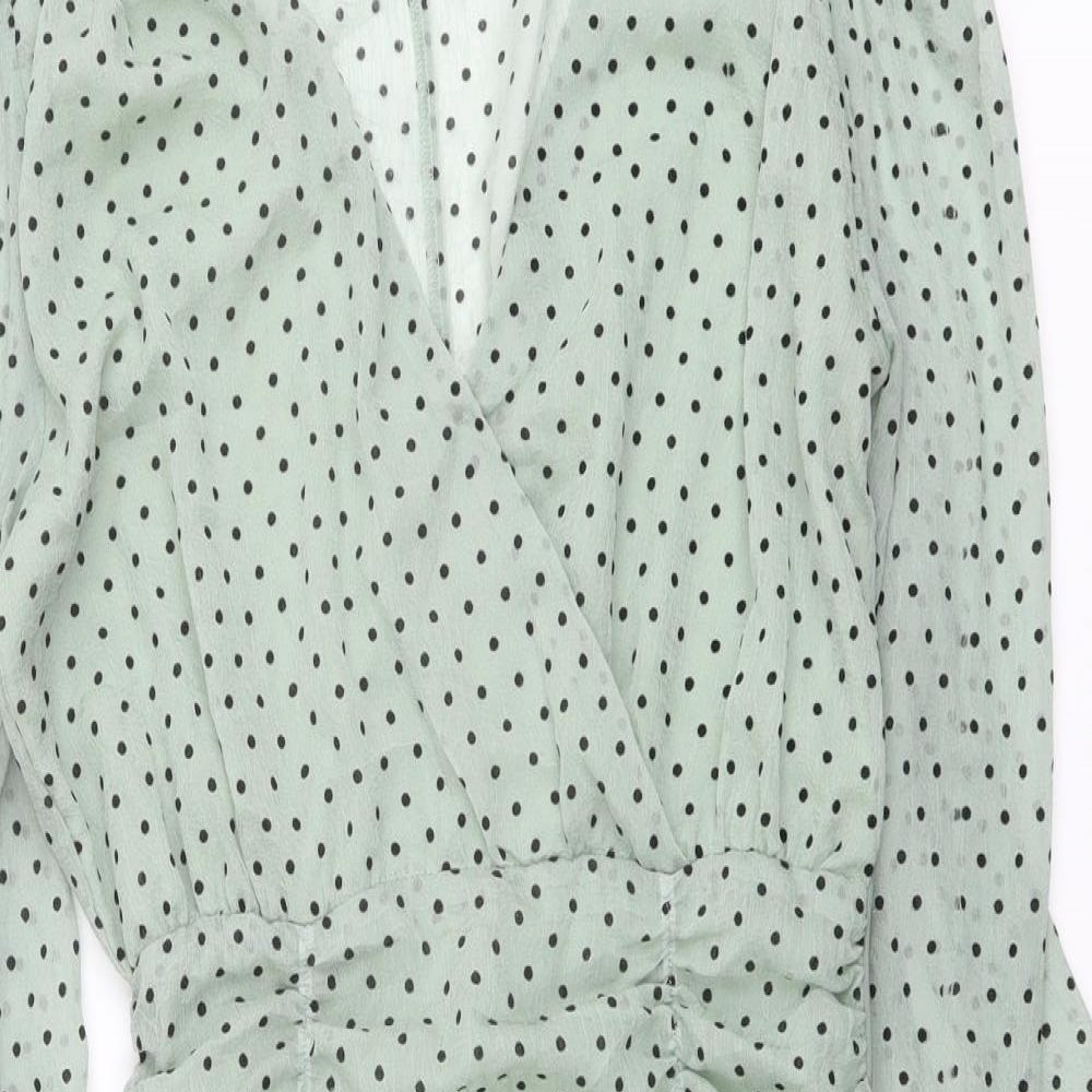 Nasty Gal Womens Green Polka Dot Polyester Bodycon Size M V-Neck Zip
