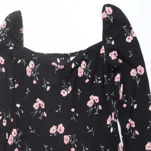 H&M Womens Black Floral Polyester A-Line Size 12 Round Neck Zip