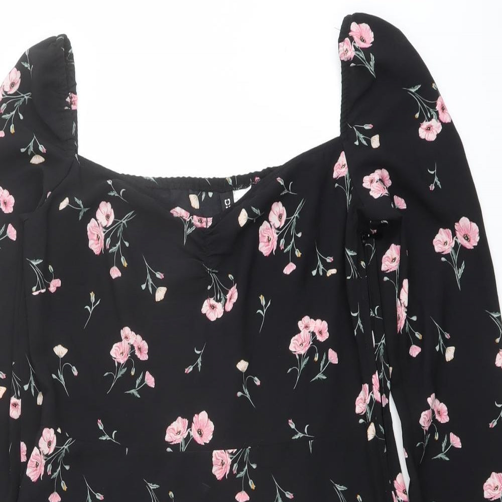 H&M Womens Black Floral Polyester A-Line Size 12 Round Neck Zip