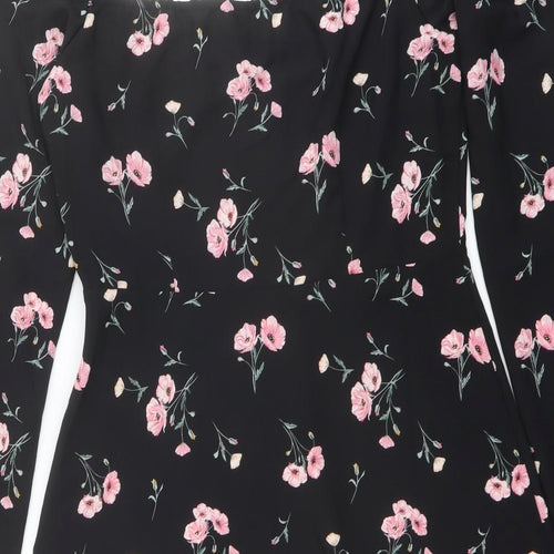 H&M Womens Black Floral Polyester A-Line Size 12 Round Neck Zip