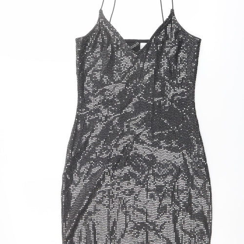 H&M Womens Black Polyester Bodycon Size XS V-Neck Pullover