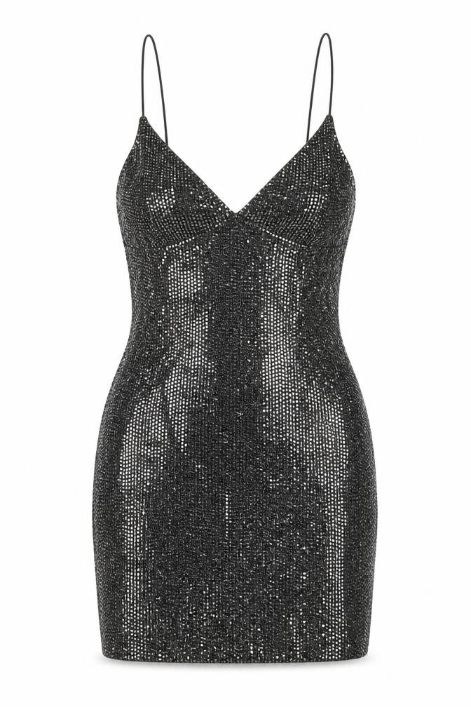 Front view of H&M women’s black polyester bodycon, size XS, v-neck pullover