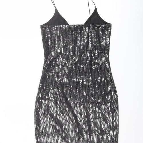 H&M Womens Black Polyester Bodycon Size XS V-Neck Pullover
