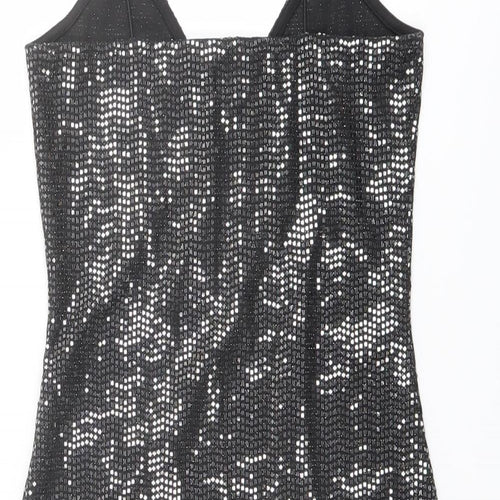 H&M Womens Black Polyester Bodycon Size XS V-Neck Pullover
