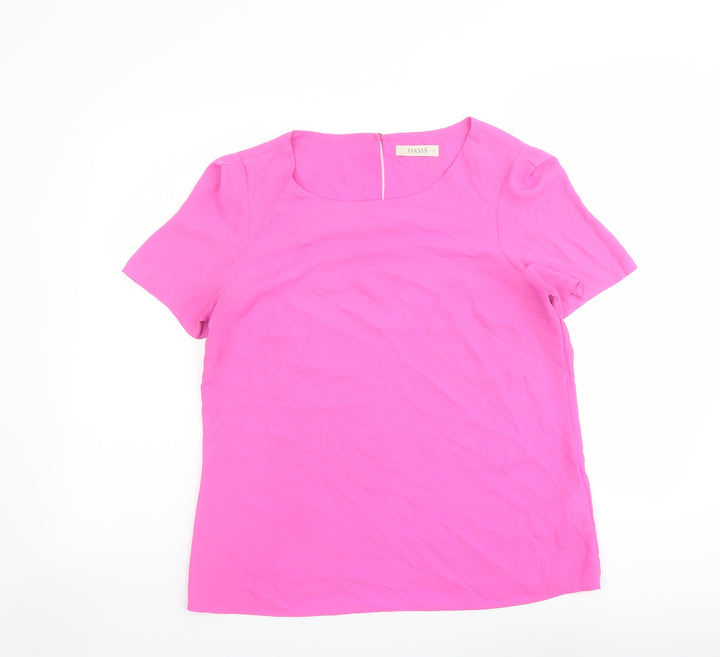 Oasis Womens Purple Polyester Basic Blouse Size 14 Boat Neck