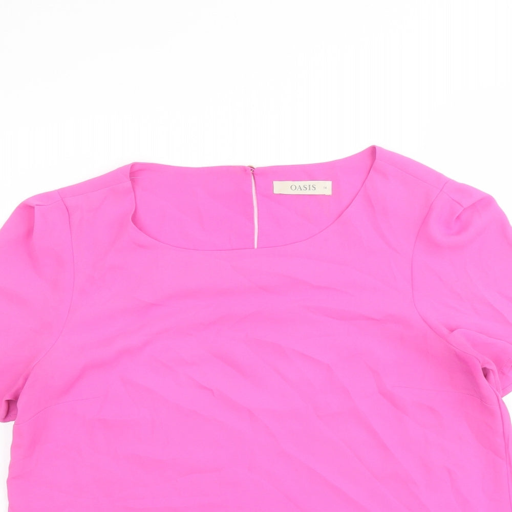 Oasis Womens Purple Polyester Basic Blouse Size 14 Boat Neck