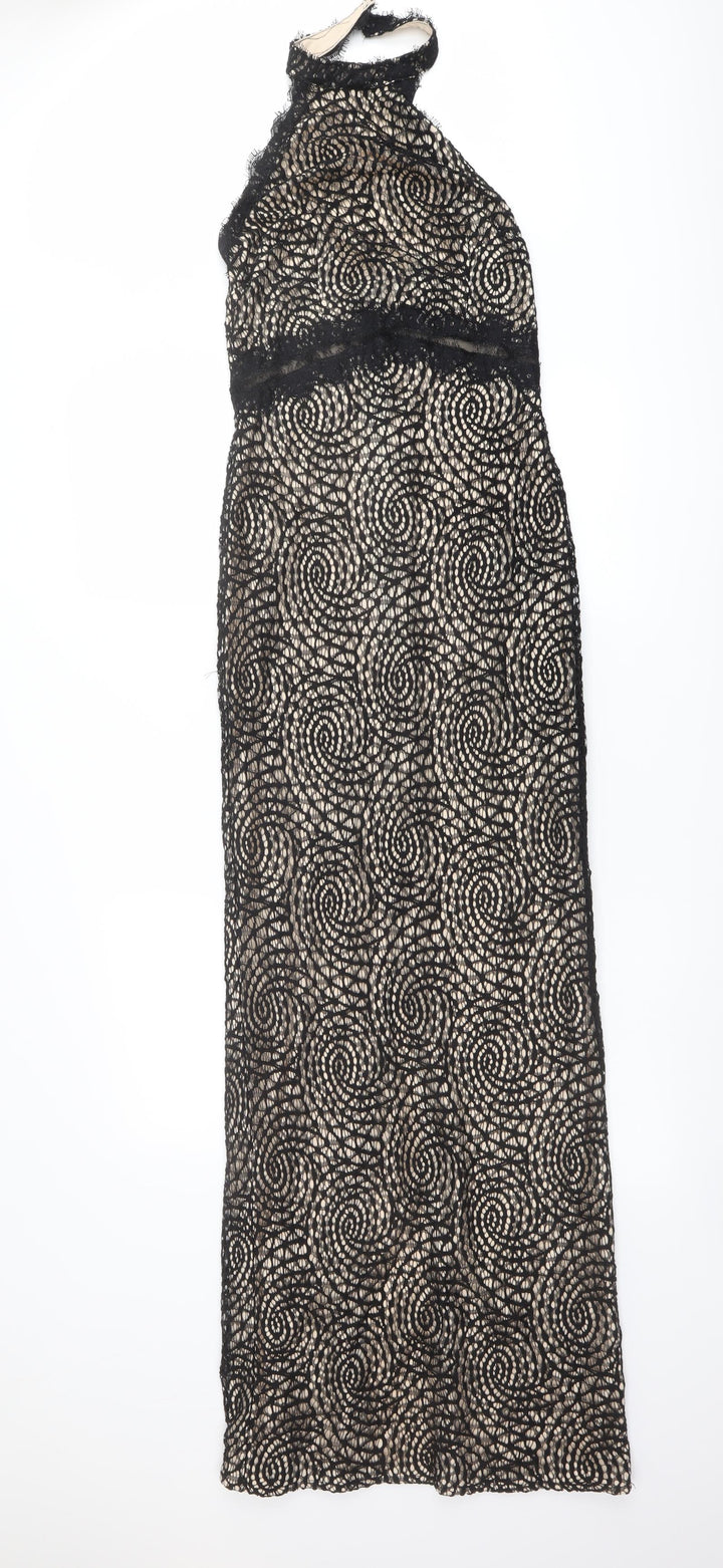 Lipsy Womens Black Geometric Polyester Maxi Size 10 Halter Zip