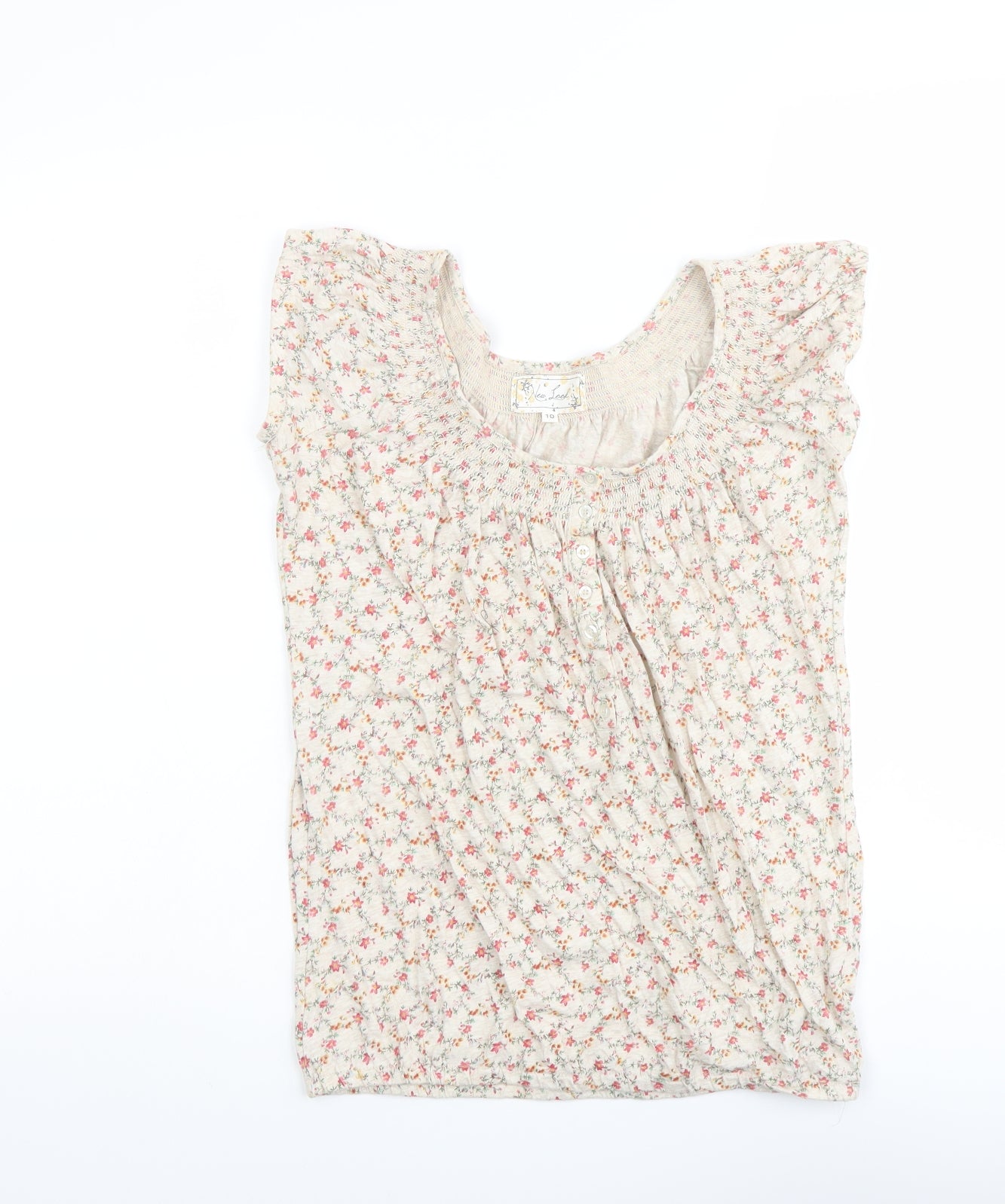 New Look Womens Beige Floral Cotton Basic Tank Size 10 Round Neck