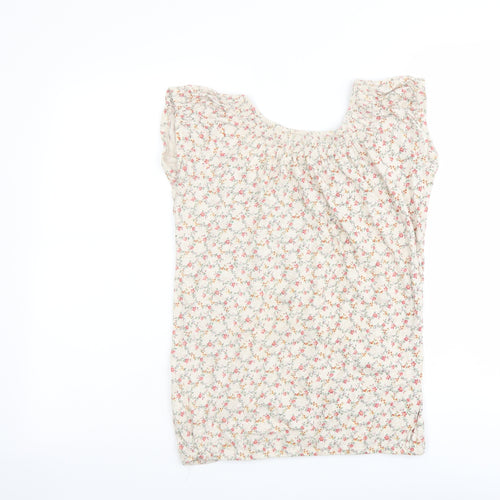 New Look Womens Beige Floral Cotton Basic Tank Size 10 Round Neck
