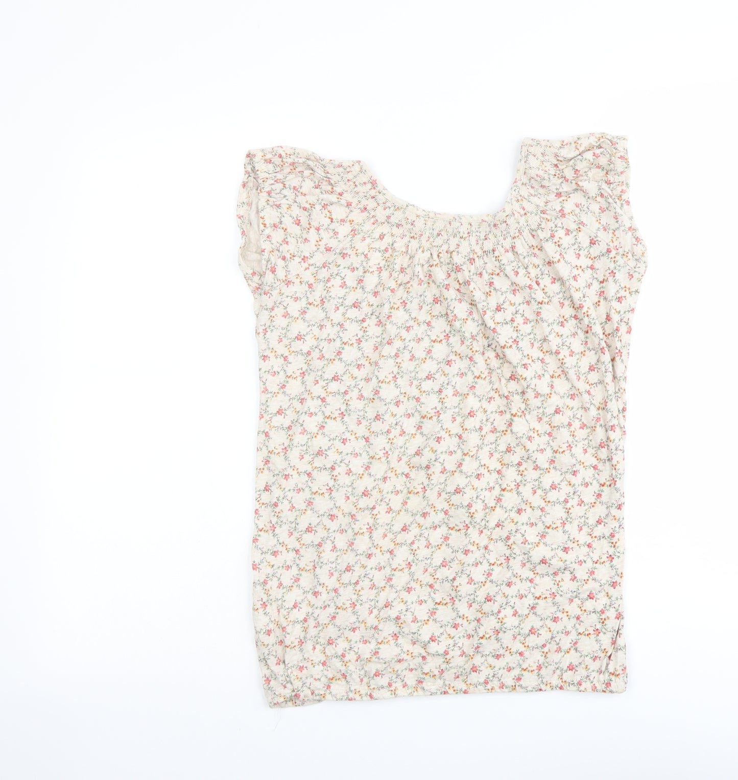 New Look Womens Beige Floral Cotton Basic Tank Size 10 Round Neck