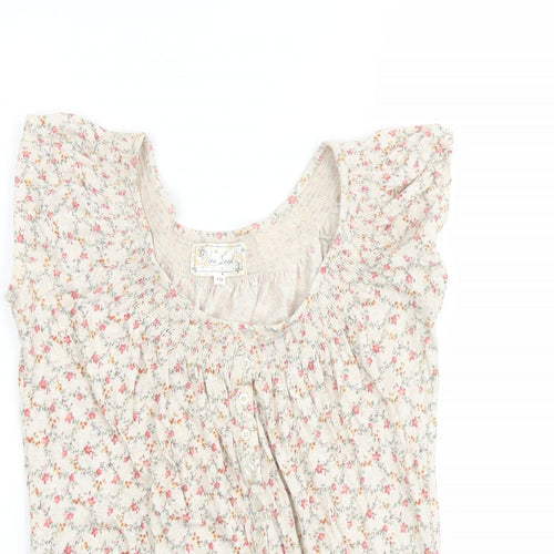New Look Womens Beige Floral Cotton Basic Tank Size 10 Round Neck