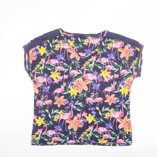 M&Co Womens Multicoloured Geometric Cotton Basic T-Shirt Size 14 V-Neck - Flamingo